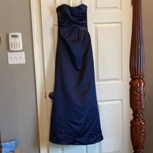Gorgeous Satin Navy Long Formal